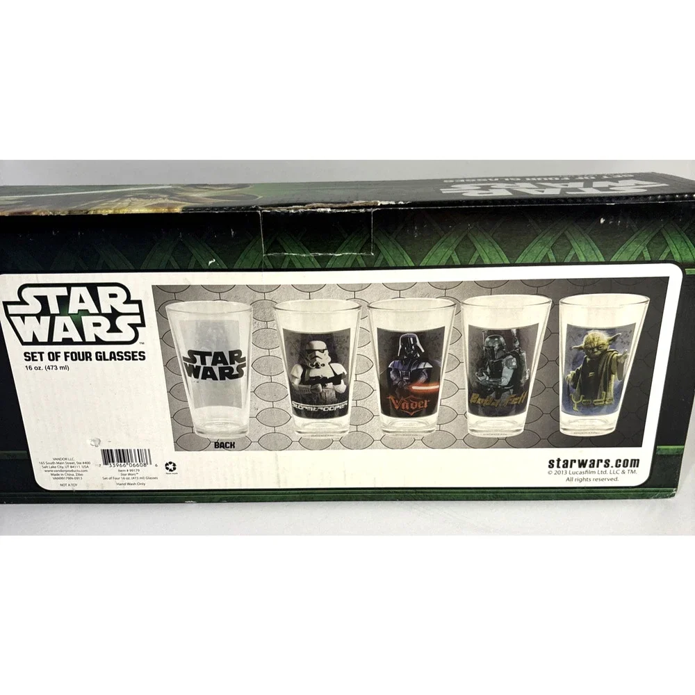 Star Wars 4 Piece Glassware Set Darth Vader Boba Fett Yoda Storm Trooper NIB